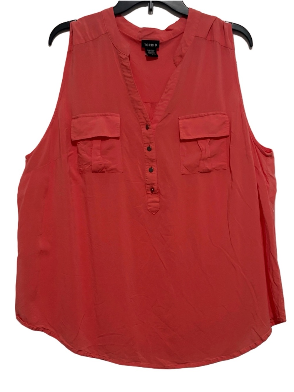 100% Rayon Torrid Coral Button-Front Sleeveless Utility Tank
